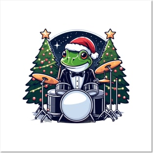 Drummer Frog Christmas Posters and Art